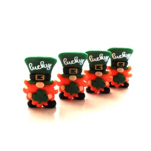 Lucky Charm Leprechaun Gnome Flat Back Embellishments by Shelly&#39;s Buttons / St Patrick&#39;s Day Resin Cabochons- Set of FOUR