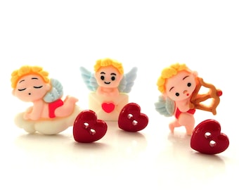 Cupid Embellishment Set by Shelly's Buttons / Valentine's Day Flat back Cabochons and Buttons
