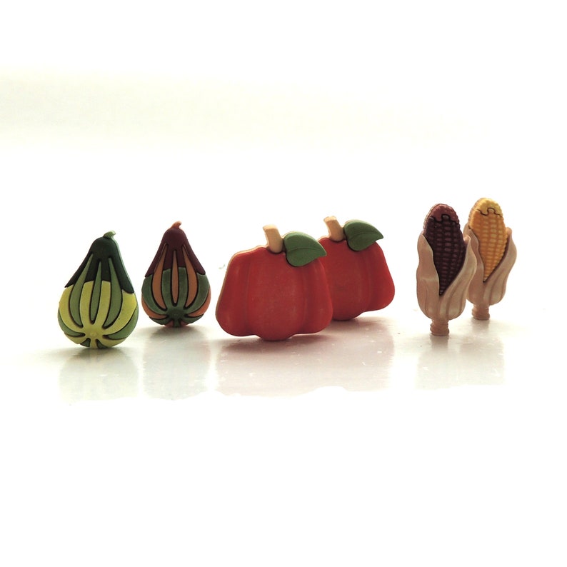 Autumn Bounty Buttons by Buttons Galore Novelty Sewing Fall Autumn Crafts 3D Rust Shank Pumpkin Gourd Squash Indian Corn