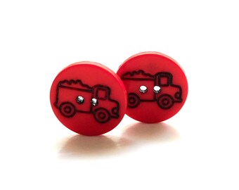 Red Truck Buttons by Dill / Vehicle Embellishments - Set of TWO