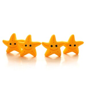 Happy Yellow Starfish Flat Back Embellishments / Ocean Animal Flatback Resin Cabochons - Set of FOUR