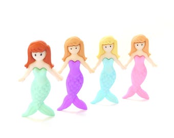 Mermaid Friends Buttons Ocean Embellishments - Set of FOUR