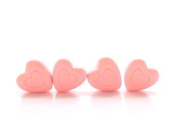 Pink Heart in Heart Flat Back Embellishments / Love Flatback Valentine's Day Cabochons - Set of FOUR