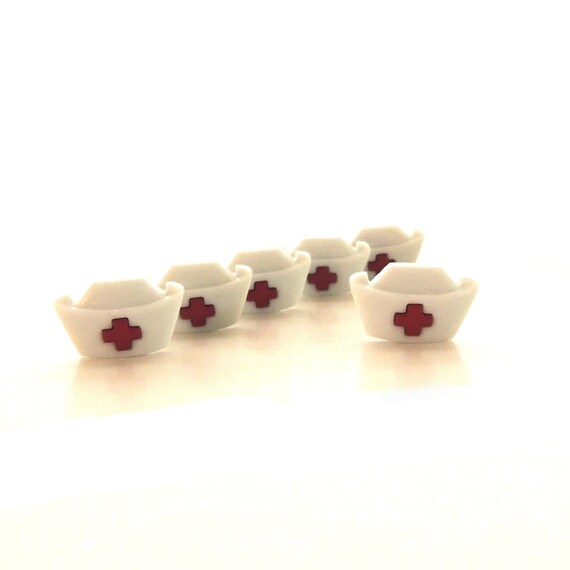 Nurse Hat Buttons / Medicine Craft Embellishments - Set of SIX