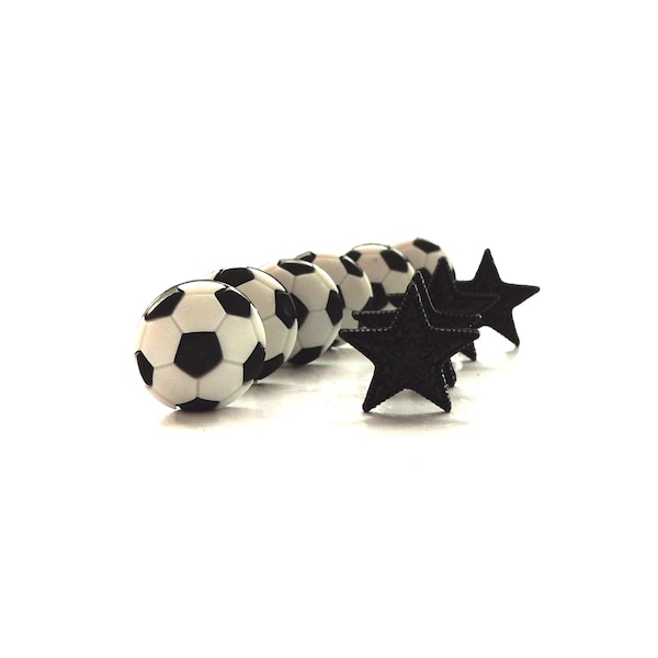 Soccer Star Buttons by Dress It Up // Jesse James Novelty Sewing Embellishment Ball Football Team Hair Bow Goal Black and White