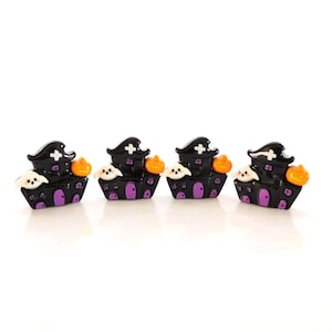Halloween Haunted House Embellishments: Black & Purple Flatbacks (Set of FOUR)