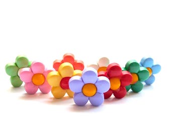 Multicolor Rounded Daisy Buttons by Shelly's Buttons - Floral Craft Embellishments - Set of NINE