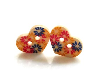 Small Flower Heart Buttons / Garment Embellishments - Set of TWO