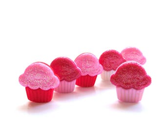 Glitter Pink & Red Cupcake Buttons - Buttons Galore / Party Craft Embellishments - Random Set of 6