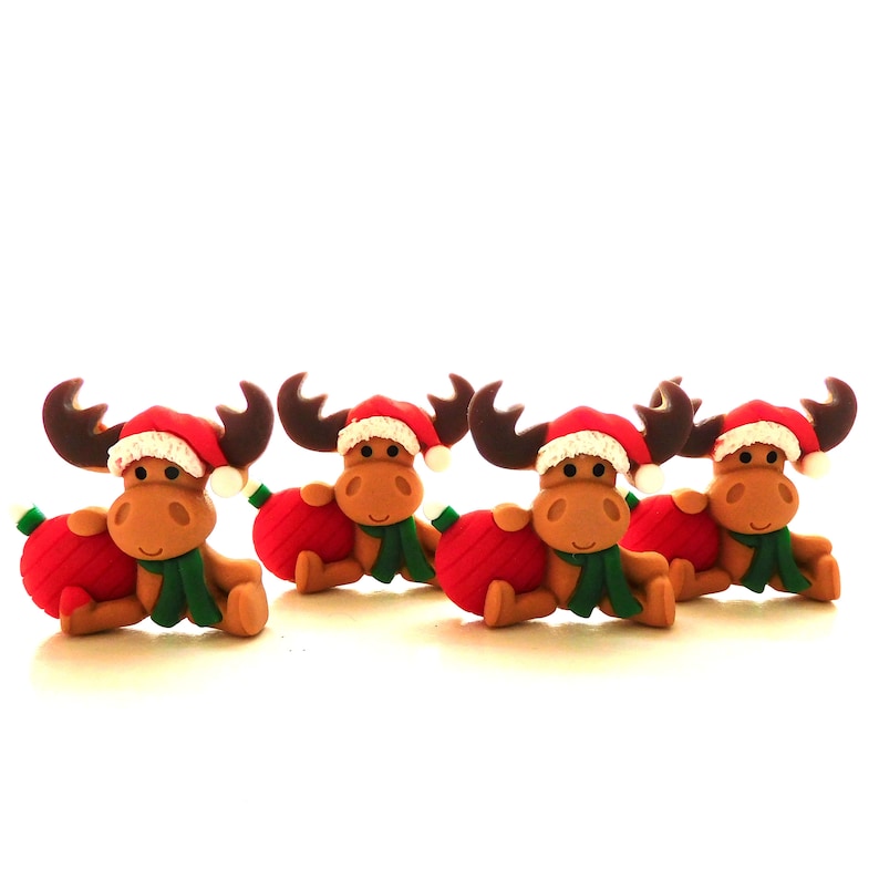 Christmas Moose Flat Back Embellishments by Shelly's Buttons / Flatback Christmas Animal Decorations Set of FOUR image 3