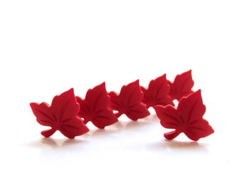 Red Leaves Buttons by Shelly's Buttons // Fall Leaf Craft Embellishments - set of SIX