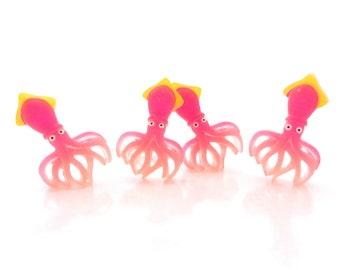 Pink Squid Flat Back Embellishments / Animal Flatback Resin Cabochons - Set of FOUR