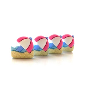 Beach Umbrella Flat Back Embellishments / Sand Vacation Flatback Resin Cabochons - Set of FOUR