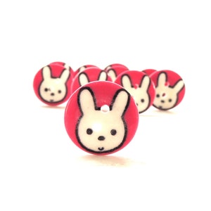 White Rabbit Buttons  // Round Animal 20mm Novelty Sewing Bunny Kawaii Kids clothes Pink cabochon Easter crafts VBS project Cute buttons