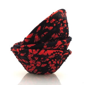 Itty Bitty Red and Black Bowl // Tiny Coiled Clothesline Rope Basket Cotton Pottery Batik