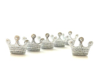 Silver Glitter Crown Buttons by Shelly's Buttons / Princess Craft Embellishments - Set of SIX