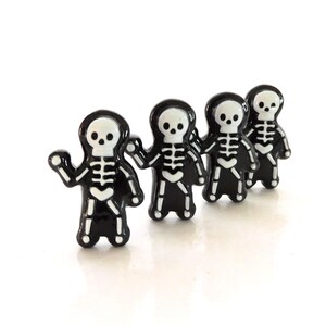 Friendly Skeleton on Black Flat Back Embellishments / Fall Halloween Flatback Decorations - Set of FOUR