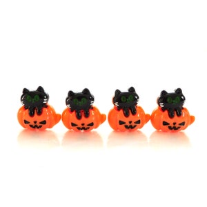 Cat in a Jack O'Lantern Flat Back Embellishments / Fall Halloween Flatback Decorations - Set of FOUR