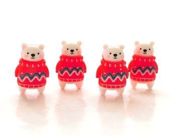 Polar Bears in Sweaters Flat Back Embellishments / Winter Flatback Cabochons- Set of FOUR