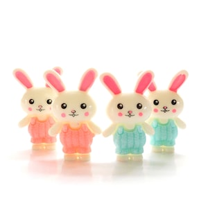 Overall Bunny Flat Back Embellishments / Easter Rabbit Animal Flat Back Cabochons - Set of FOUR