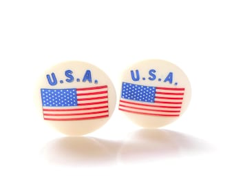 USA Flag Buttons / Patriotic Embellishments by Dill - Set of TWO