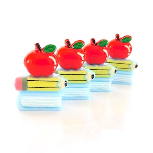 Apple Book Stack Flat Back Embellishments / Education and School Cabochons- Set of FOUR