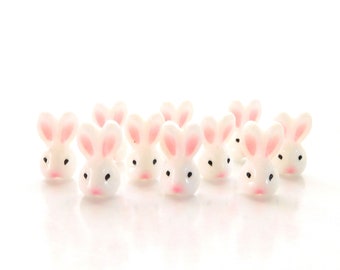 Tiny Bunny Head Flat Back Embellishments / Animal Flat Back Cabochons - Set of TEN