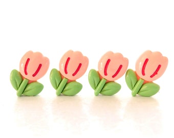 Pink Tulip Flat Back Embellishments / Flower Resin Cabochons- Set of FOUR