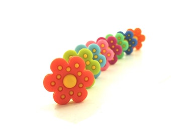 Polka Dot Flowers Buttons by Dress It Up // Spring Floral Kids Crafts Bright Colors Primary kids clothes