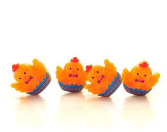 Easter Chick Flat Back Embellishments / Chicken Flat Back Cabochons - Set of FOUR
