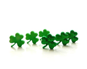 Small Shamrocks Buttons by Shelly's Buttons / Novelty St Patrick's Day Four Leaf Clover Embellishments -Set of SIX