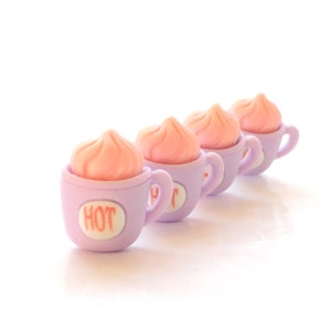Hot Drink Mug Flat Back Embellishments / Coffee Tea Flatback Cabochons - Set of FOUR