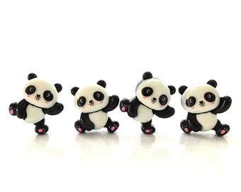 Waving Panda Flat Back Embellishments / Animal Flat Back Cabochons - Set of FOUR