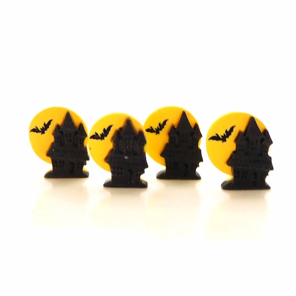 Haunted House Moon Flat Back Embellishments / Fall Halloween Flat Back Cabochons- Set of FOUR