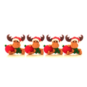 Christmas Moose Flat Back Embellishments by Shelly's Buttons / Flatback Christmas Animal Decorations Set of FOUR image 5