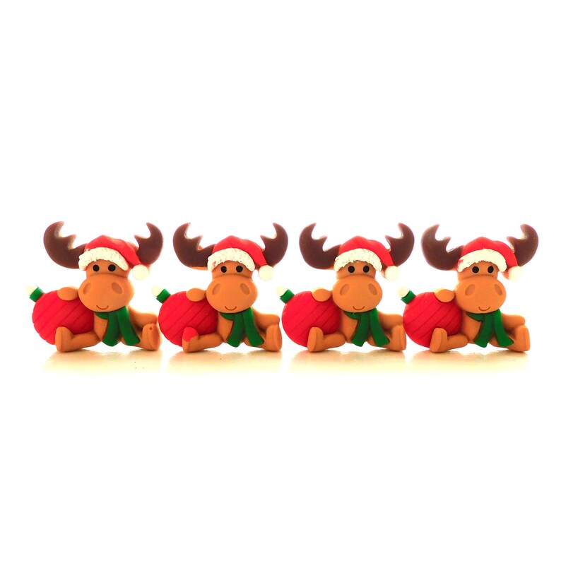 Christmas Moose Flat Back Embellishments by Shelly's Buttons / Flatback Christmas Animal Decorations Set of FOUR image 5