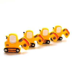 Excavator Flat Back Embellishments / Construction Flexible Flatback Resin Cabochons - Set of FOUR