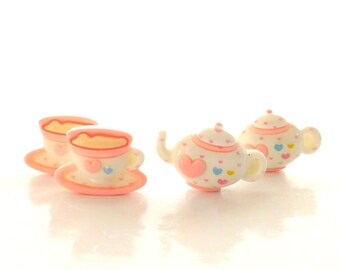 Teapot and Cup Flat Back Embellishments / Tea Set Flat Back Decorations - Choose Your Set of FOUR