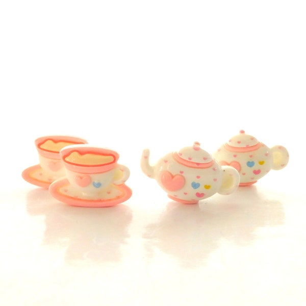 Teapot and Cup Flat Back Embellishments / Tea Set Flat Back Decorations - Choose Your Set of FOUR