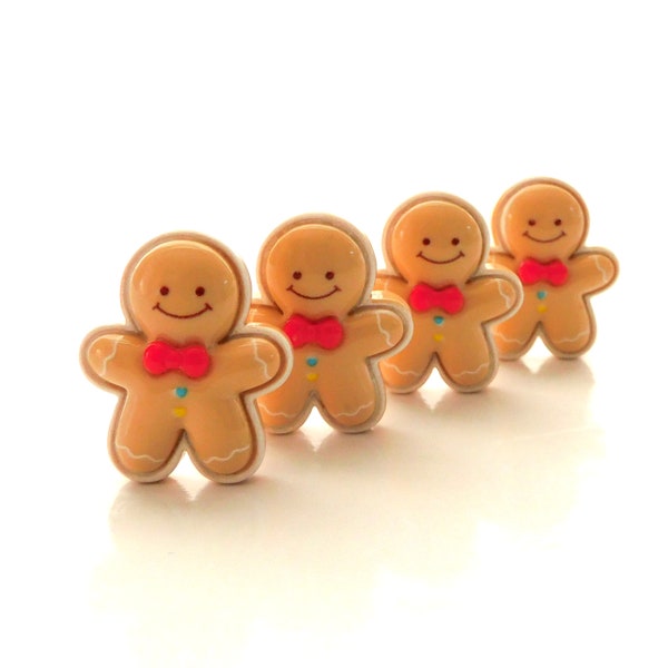 Classic Gingerbread Man Flat Back Embellishments / Christmas Cookie Flatback Cabochons- Set of FOUR