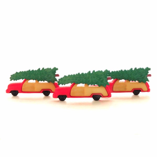 Christmas Tree Woody Wagon Buttons by Let's Get Crafty // Holiday Vehicle Craft Embellishments - Set of THREE or SIX