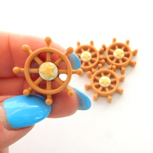 Brown Boat Wheel Flat Back Embellishments / Sailing Flatback Resin Cabochons Set of FOUR image 5