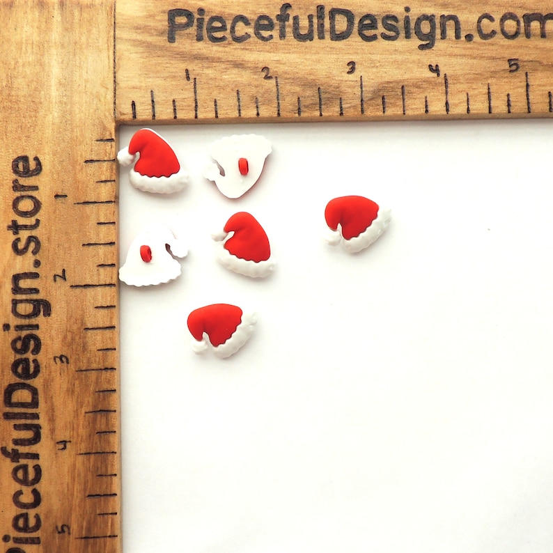 Santa Hat Buttons by Buttons Galore // Christmas sewing scrapbook present winter holiday Red and White Novelty crafts Santa Claus Ornament image 4