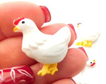 Chicken Flat Back Embellishments / Farm Animal Bird Flatback Decorations - Set of FOUR