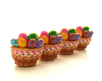 Easter Egg Bowl Flat Back Embellishments / Egg Flatback Cabochons- Set of FOUR