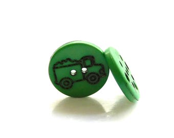 Green Truck Buttons by Dill / Vehicle Embellishments - Set of TWO