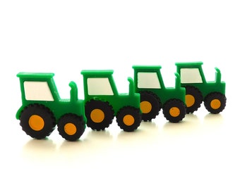 Tractor Flat Back Embellishments by Shelly's Buttons / Farm Animal Flatback Decorations - FOUR Piece Set
