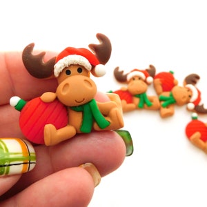 Christmas Moose Flat Back Embellishments by Shelly's Buttons / Flatback Christmas Animal Decorations Set of FOUR image 4