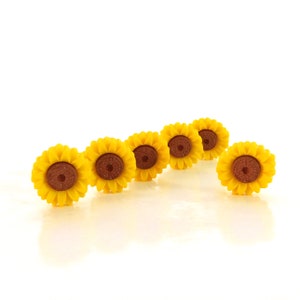May include: Six small yellow and brown sunflower-shaped buttons.