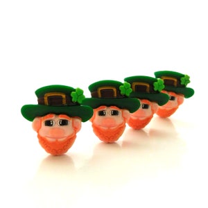 Leprechaun Head Flat Back Embellishments by Shelly&#39;s Buttons / St Patrick&#39;s Day Shamrock Embellishments - Set of FOUR